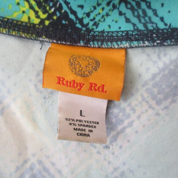 Ruby Rd Dark Green & Navy Blue Geometric Print Top NEW LG - Picture 4 of 6